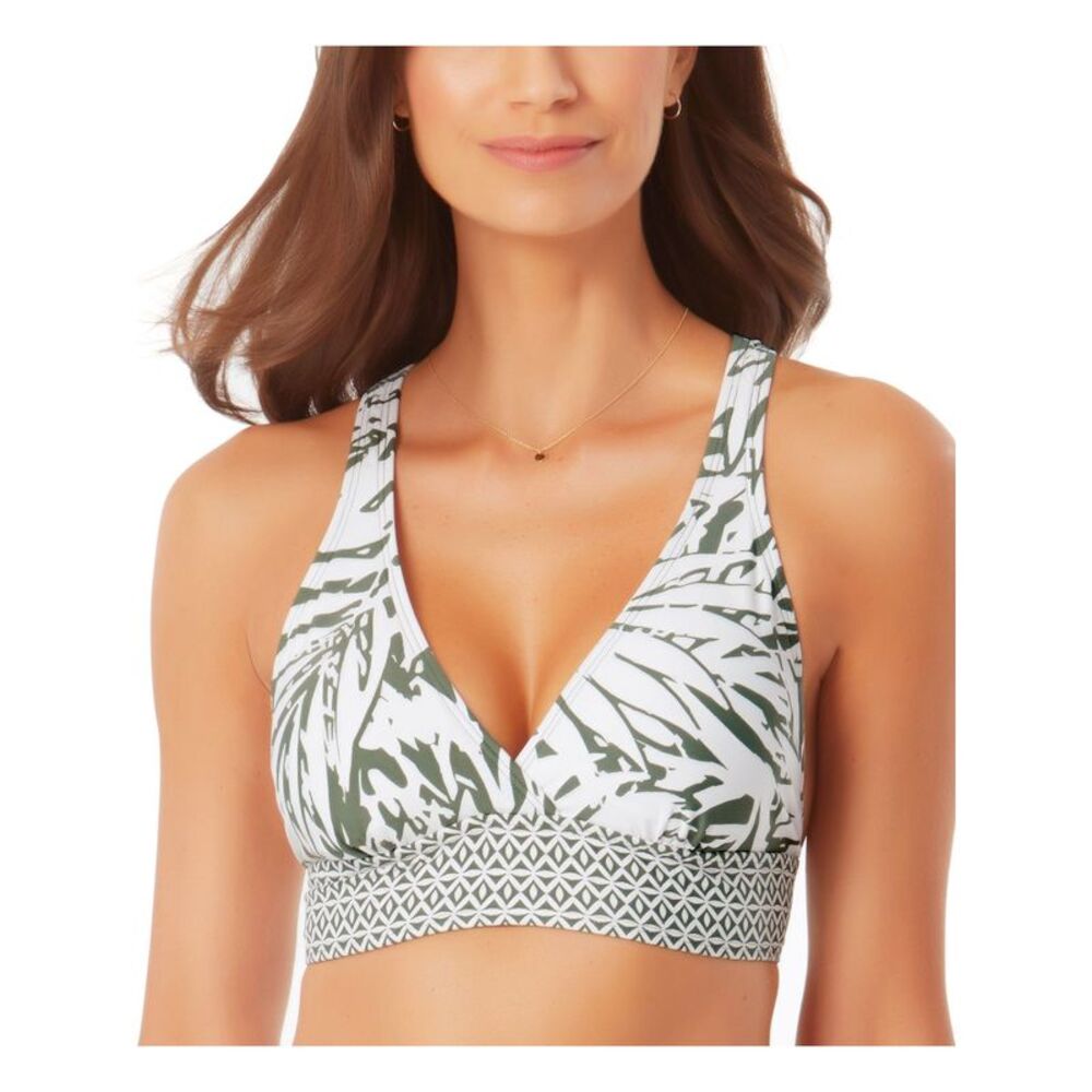 ANNE COLE Women's Green Cross Back Halter Bikini Palm Breeze Swimsuit Top XS